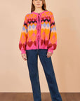Yumi Pink Tie Front Heart Intarsia Cardigan