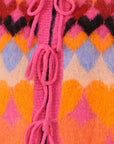 Yumi Pink Tie Front Heart Intarsia Cardigan