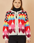Yumi Multicolour Tie Front Heart Intarsia Cardigan
