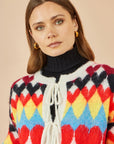 Yumi Multicolour Tie Front Heart Intarsia Cardigan