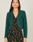 Yumi Green Metallic Fluffy Eyelash Bolero