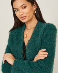 Yumi Green Metallic Fluffy Eyelash Bolero