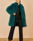 Yumi Teal Luxe Long Hair Fur Coat