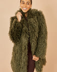 Yumi Green Luxe Long Hair Fur Coat