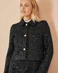 Yumi Black Boucle Sequin Jacket With Pearl Buttons