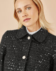Yumi Black Boucle Sequin Jacket With Pearl Buttons