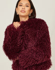 Yumi Burgundy Luxe Fluffy Faux Fur Coat