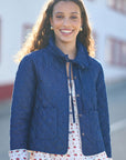 Yumi Blue Chambray Quilted Jacket With Cherry Lining