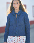 Yumi Blue Chambray Quilted Jacket With Cherry Lining