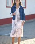 Yumi Blue Chambray Quilted Jacket With Cherry Lining