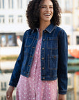 Yumi Blue Stretch Denim Jacket With Pocket Detail