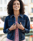 Yumi Blue Stretch Denim Jacket With Pocket Detail