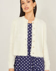 Yumi Ivory Eyelash Knit Cropped Cardigan
