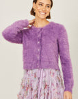 Yumi Lavender Eyelash Knit Cropped Cardigan