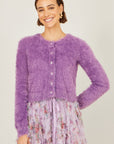 Yumi Lavender Eyelash Knit Cropped Cardigan