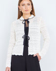 Yumi Ivory Crochet Knitted Cardigan With Peter Pan Collar