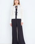 Yumi Ivory Crochet Knitted Cardigan With Peter Pan Collar