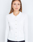 Yumi Ivory Ribbed Collar Button Up Cardigan