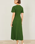 Yumi Green Ruched Front Stretch Midi Dress