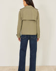 Yumi Green Cropped Trench Jacket With Pockets and Check Lining