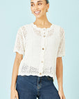 Yumi White Crochet Short Sleeve Cardigan