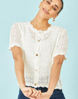 Yumi White Crochet Short Sleeve Cardigan