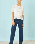 Yumi White Crochet Short Sleeve Cardigan