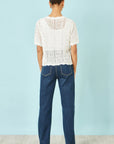 Yumi White Crochet Short Sleeve Cardigan