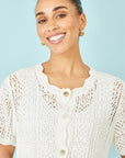 Yumi White Crochet Short Sleeve Cardigan