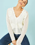 Yumi White Flower Crochet Cardigan