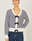Yumi Multicolour Block Stripe Tie Front Cardigan
