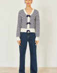 Yumi Multicolour Block Stripe Tie Front Cardigan