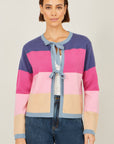 Yumi Multicolour Block Stripe Tie Front Cardigan