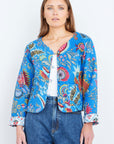Yumi Blue Boho Print Cotton Reversible Quilted Jacket