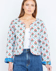 Yumi Blue Boho Print Cotton Reversible Quilted Jacket