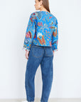 Yumi Blue Boho Print Cotton Reversible Quilted Jacket