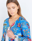 Yumi Blue Boho Print Cotton Reversible Quilted Jacket