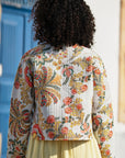 Yumi White Boho Print Cotton Reversible Quilted Jacket