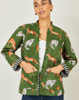 Yumi Green Fox Print Reversible Cotton Quilted Jacket