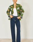 Yumi Green Fox Print Reversible Cotton Quilted Jacket