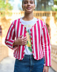 Yumi Multicolour Checked Cropped Reversible Cotton Quilted Jacket
