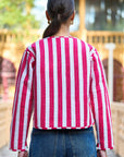 Yumi Multicolour Checked Cropped Reversible Cotton Quilted Jacket