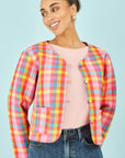 Yumi Multicolour Checked Reversible Cotton Quilted Jacket