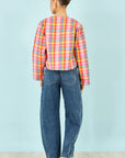 Yumi Multicolour Checked Reversible Cotton Quilted Jacket