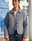 Yumi Black Gingham Frill Collar Jacket