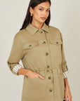 Yumi Green Utility Jacket With Drawstring Waist and Stripe Lining