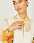 Yumi Beige Printed Lightweight Modal Bomber Jacket