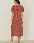 Yumi Brown Spot Wrap Midi Dress