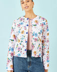 Yumi Blue Floral Embroidery Cotton Jacket
