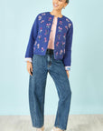 Yumi Blue Floral Embroidery Cotton Jacket